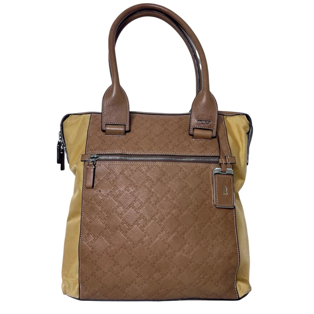 Tumi Ticon Magazine Monogramed Tote Travel Bag Marigold Brown Nylon ID Lock